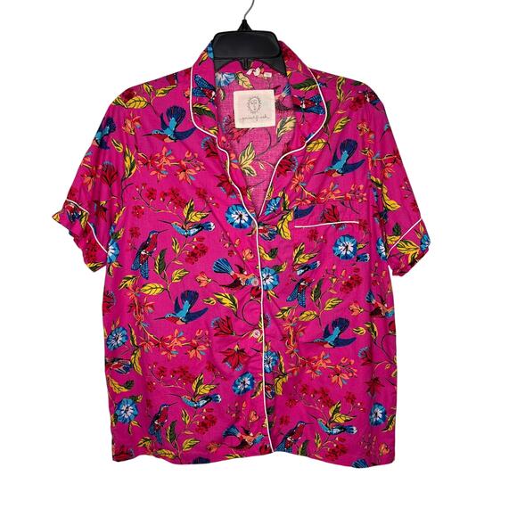 Printfresh Women's Pajama Top M Hummingbird Haven Pink Short Sleeve Floral PJs - Picture 4 of 8
